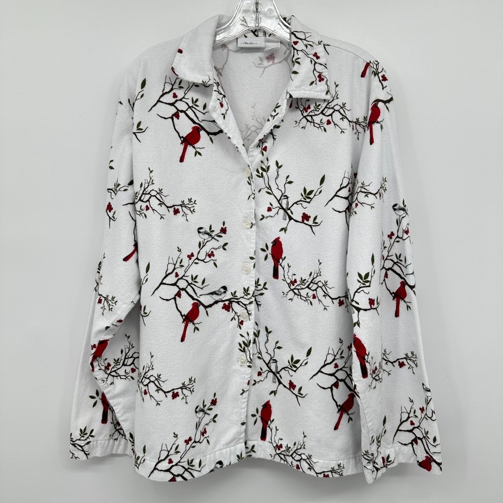 Vermont County Store Flannel Pajamas Size XL 1X Birds 3 Piece Set Snow Cardinal - Picture 3 of 14